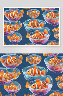 水彩小丑鱼鱼缸装饰素材
