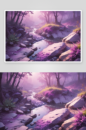 幽静森林紫色梦幻溪谷图片