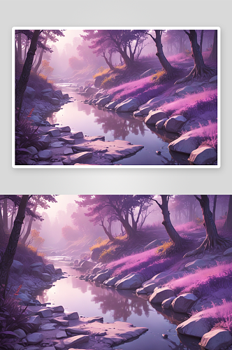 幽静森林紫色梦幻溪谷图片