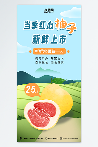 红心柚子新鲜水果海报