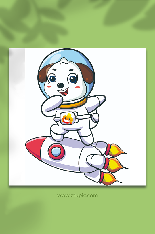太空小狗火箭卡通矢量图插画