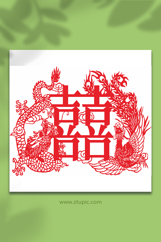喜字窗花矢量图花朵喜鹊蝴蝶结