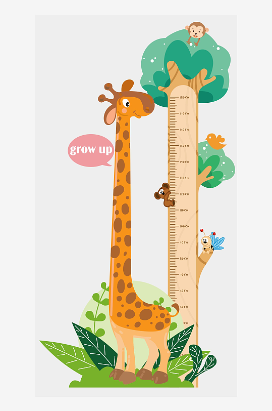 可爱卡通长颈鹿身高尺图片插画