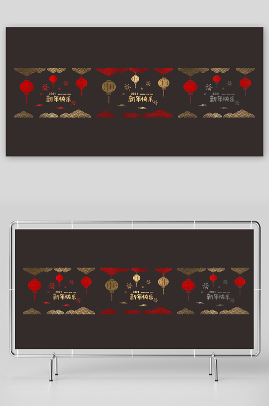 新年快乐灯笼烟花窗贴矢量CDR-众图网