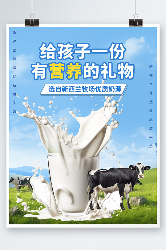 草原牧场牛奶新鲜牛奶宣传海报