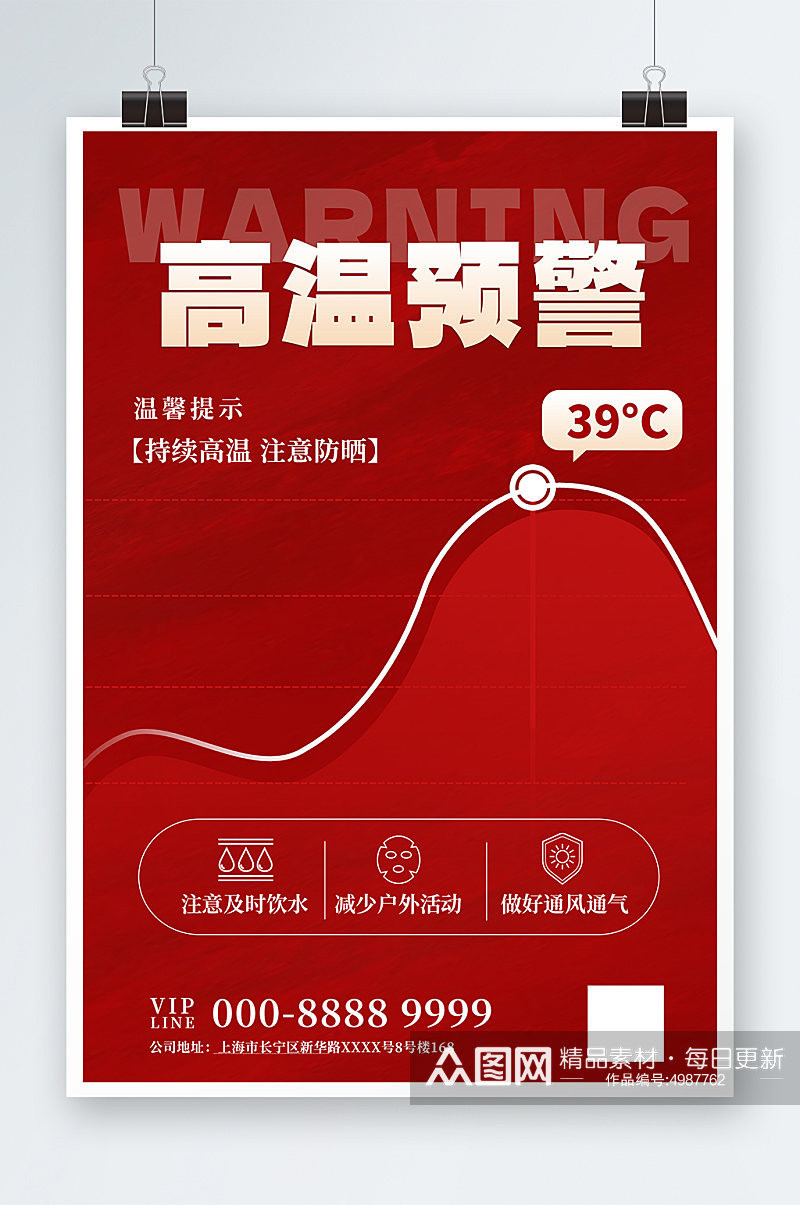 红色营销高温预警提醒宣传海报素材