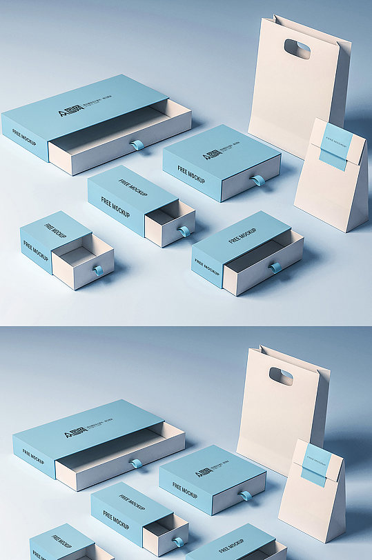 盒子购物袋包装袋设计样机贴图模板