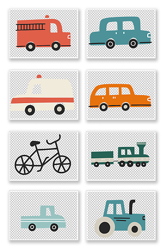 创意可爱儿童卡通汽车交通工具插画元素