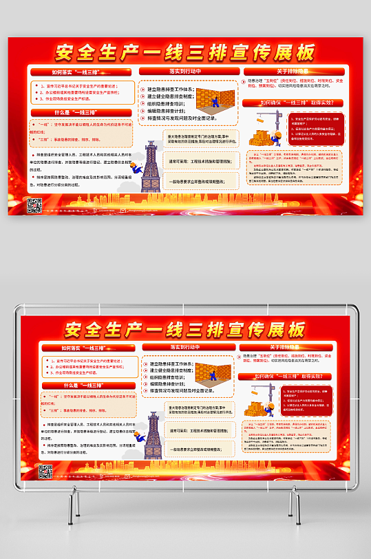 落实安全生产一线三排工作指引展板模板下载-编号4784563-众图网