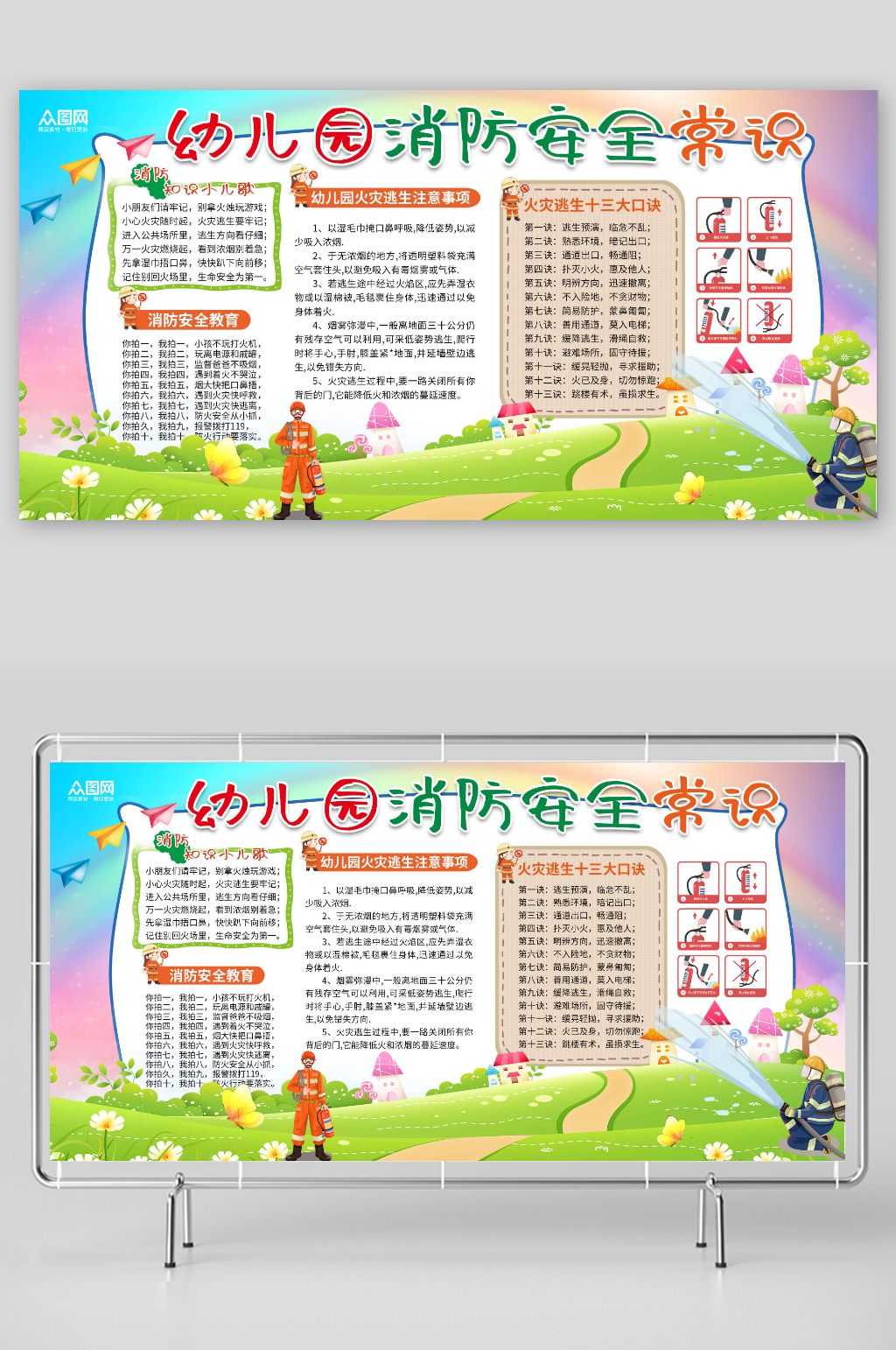 幼儿园儿童校园消防安全知识宣传展板素材