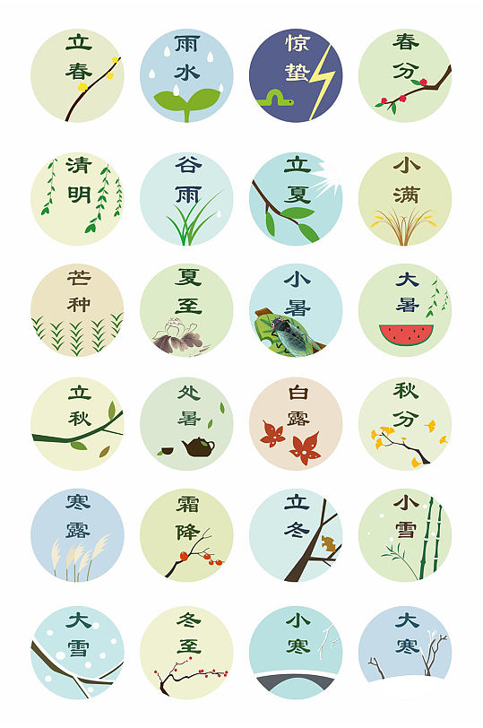 二十四节气矢量图标场景:全部设计元素1个作品