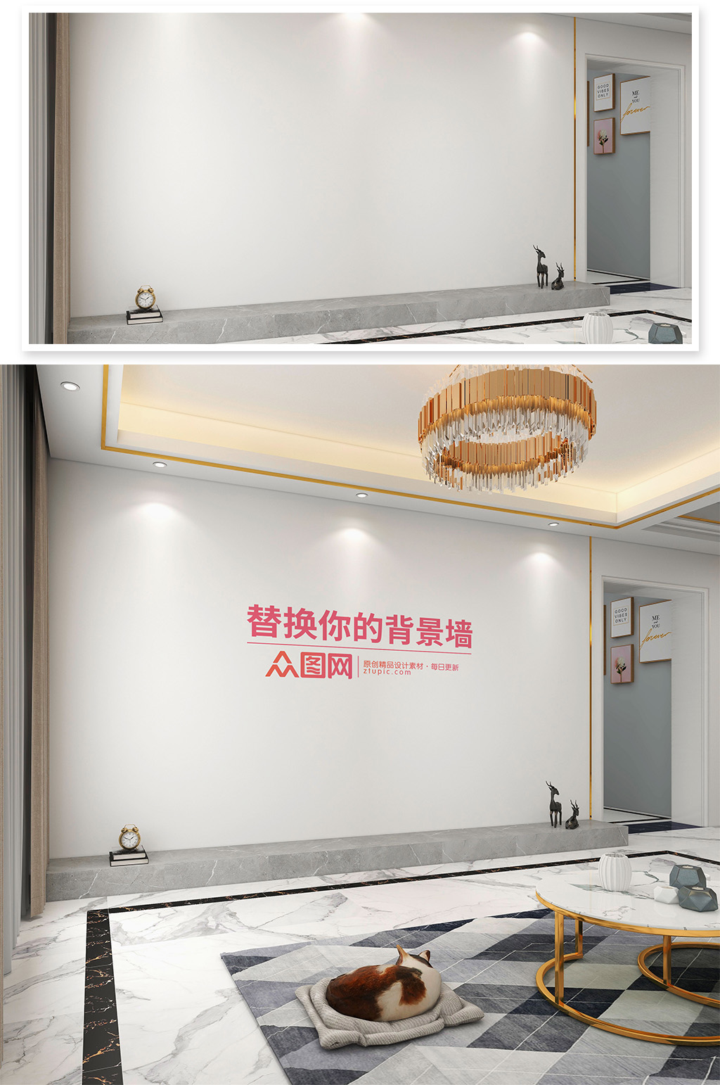 现代简约大理石风电视客厅背景墙样机素材