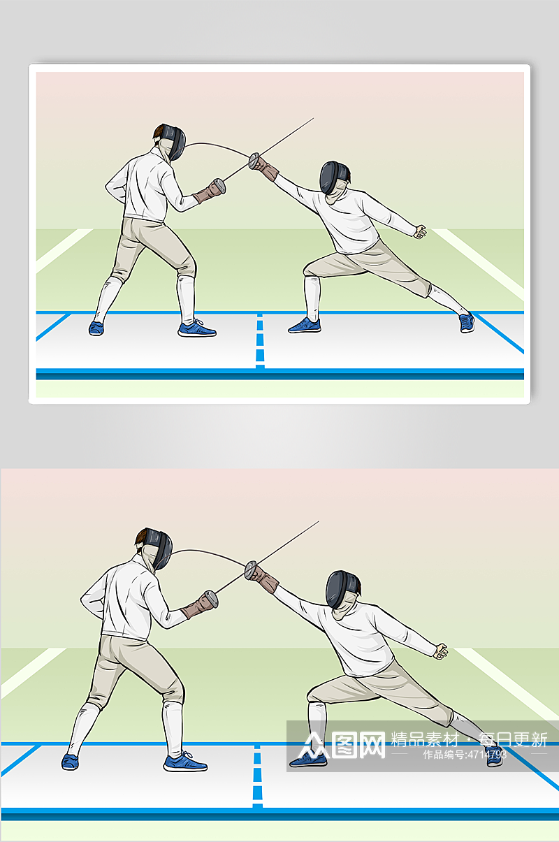 扁平化比赛击剑运动人物插画素材