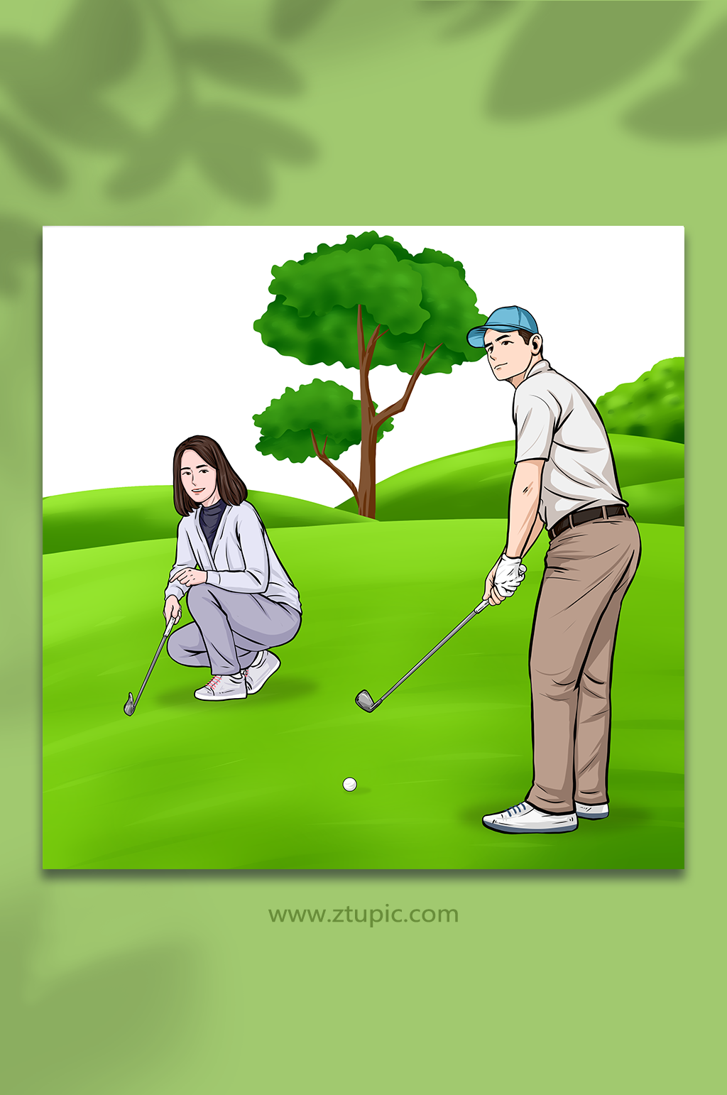 商务扁平化手绘高尔夫运动人物插画素材