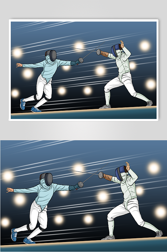 简约扁平化击剑运动人物插画