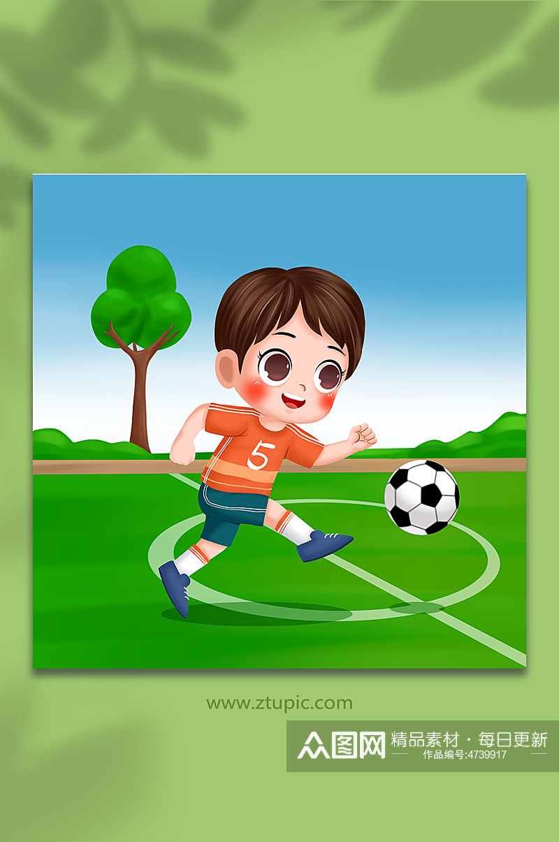 卡通手绘儿童踢足球人物手绘插画素材