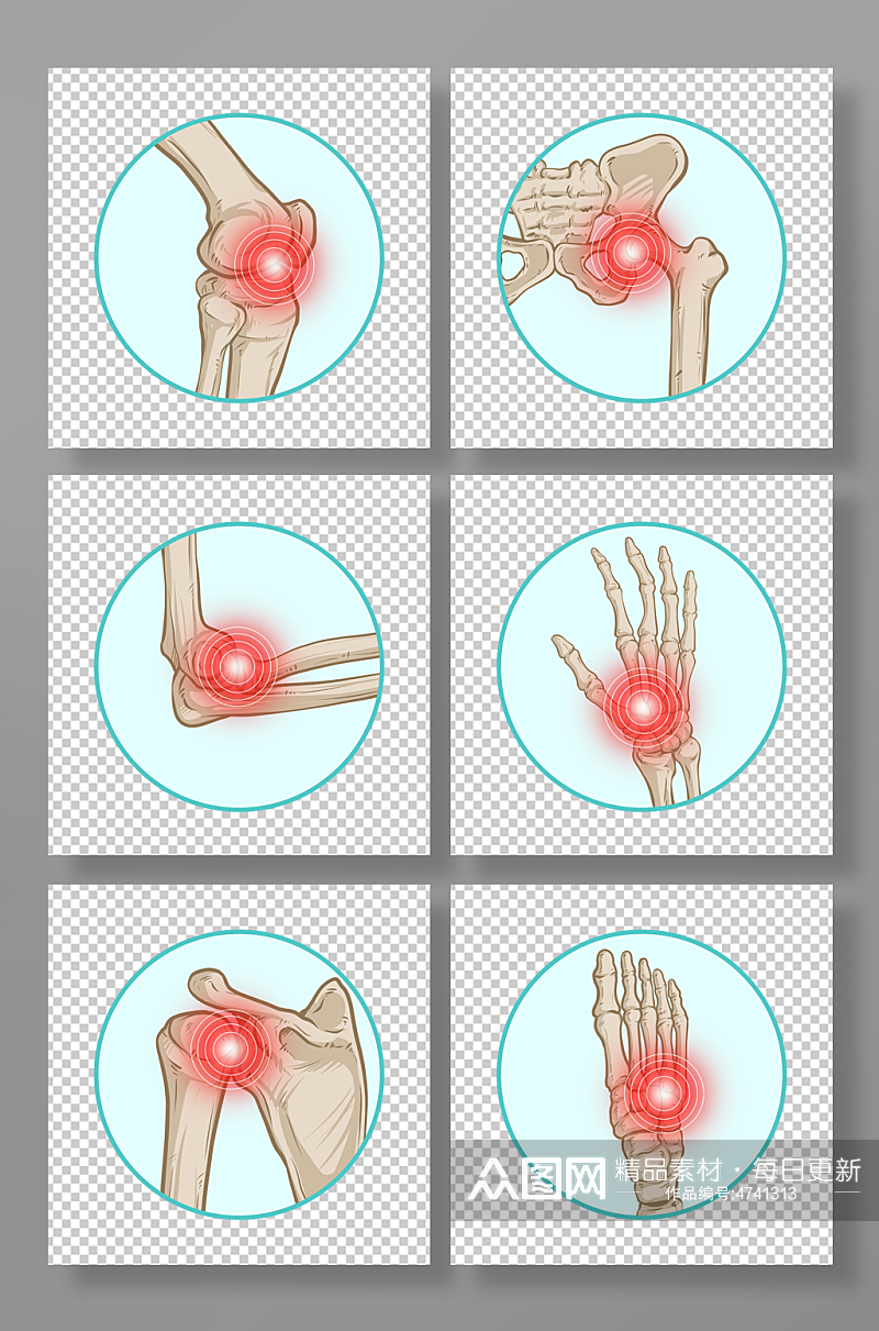 卡通手绘骨头关节炎医疗元素插画素材