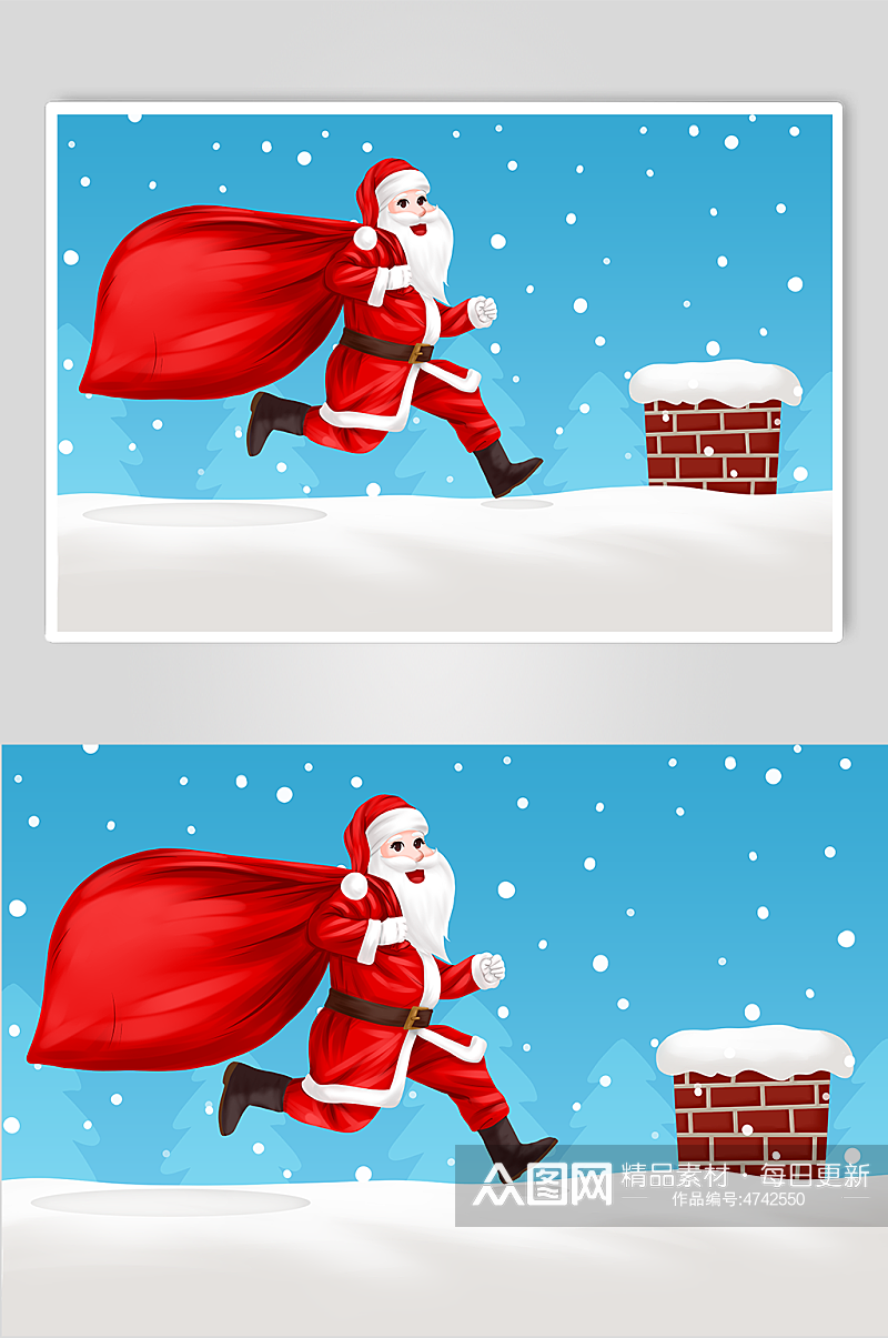 奔跑的圣诞老人人物插画素材