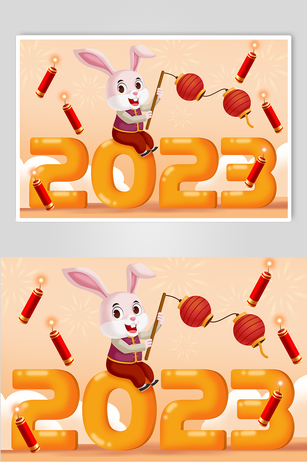 拿灯笼兔子2023兔年横版插画素材