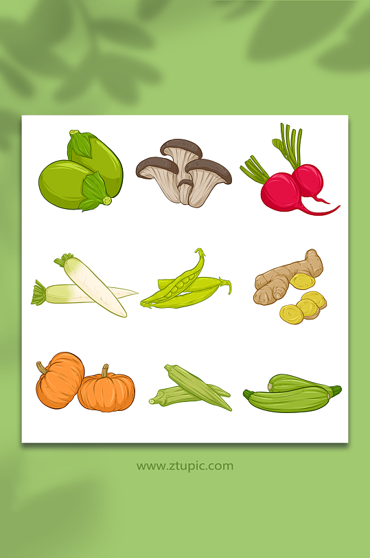 白萝卜生姜荷兰豆南瓜蔬菜卡通元素插画-众图网