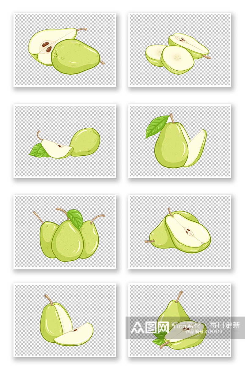 卡通创意组合梨冬季水果元素插画素材