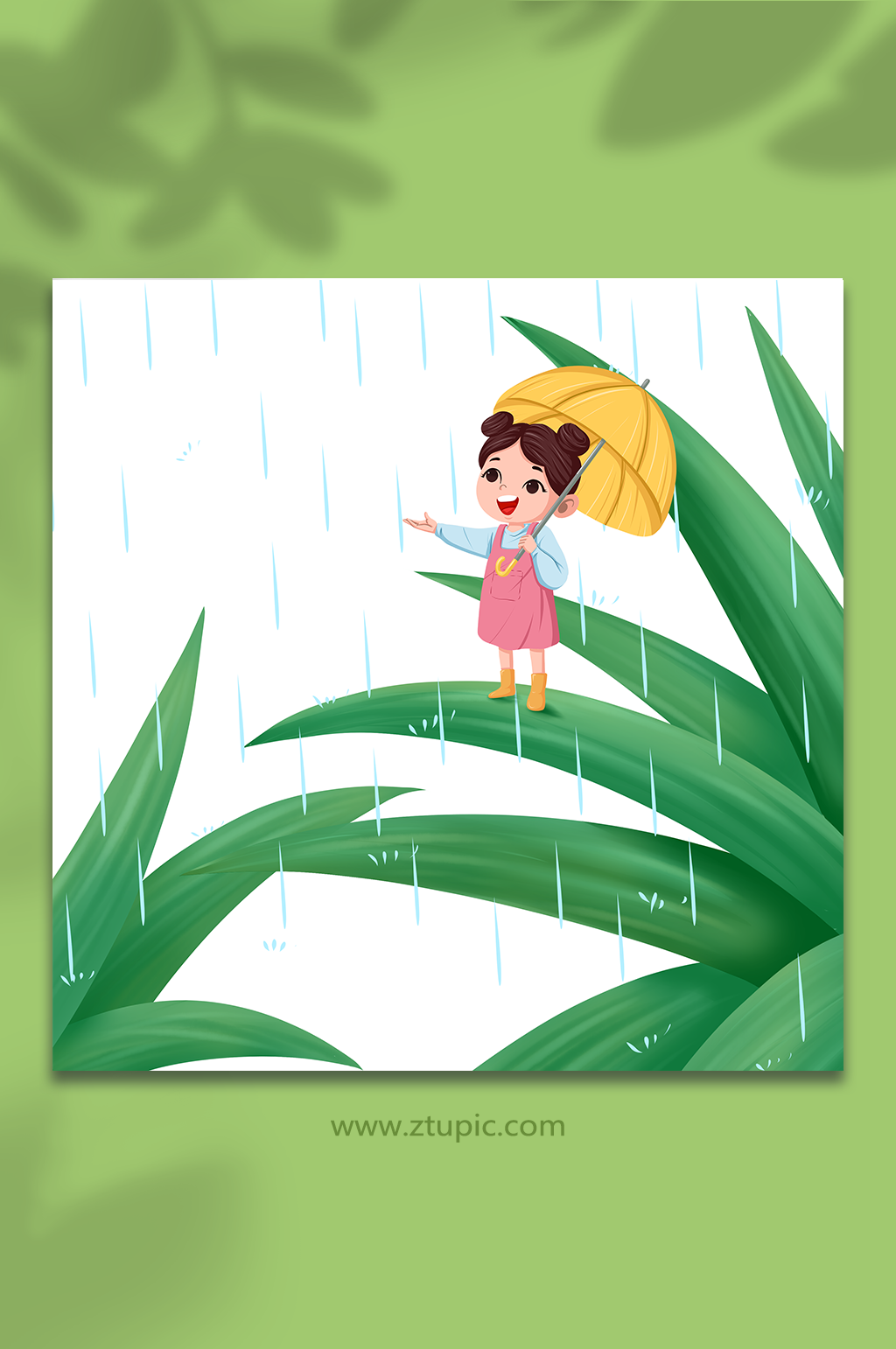 春季春天雨水植物花朵女孩节气人物插画素材