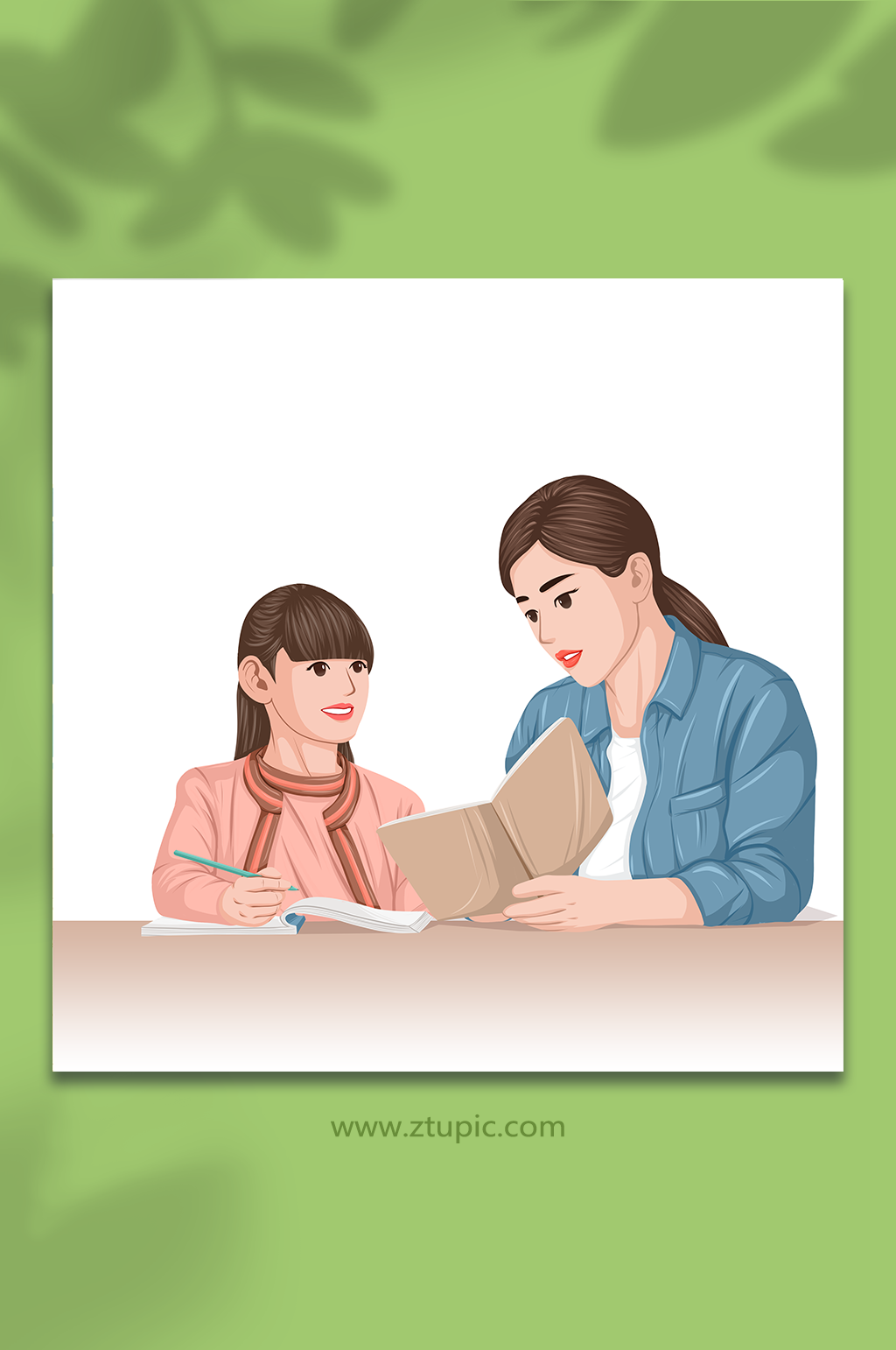卡通教师指导学生学习辅导人物插画素材