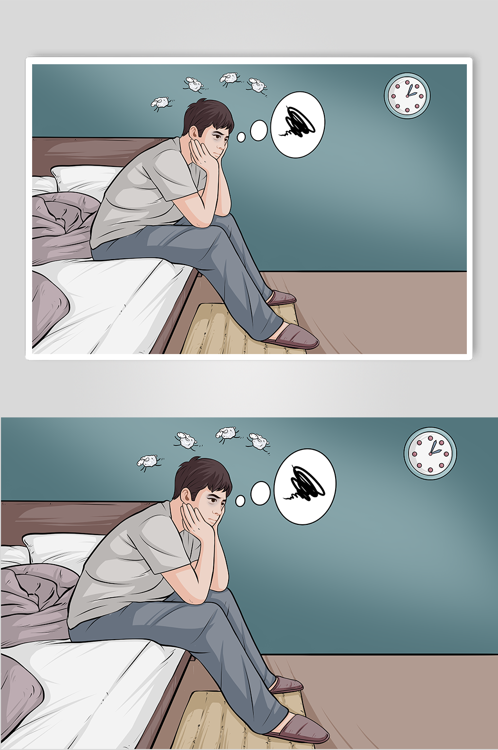 手绘男生失眠焦虑人物插画素材