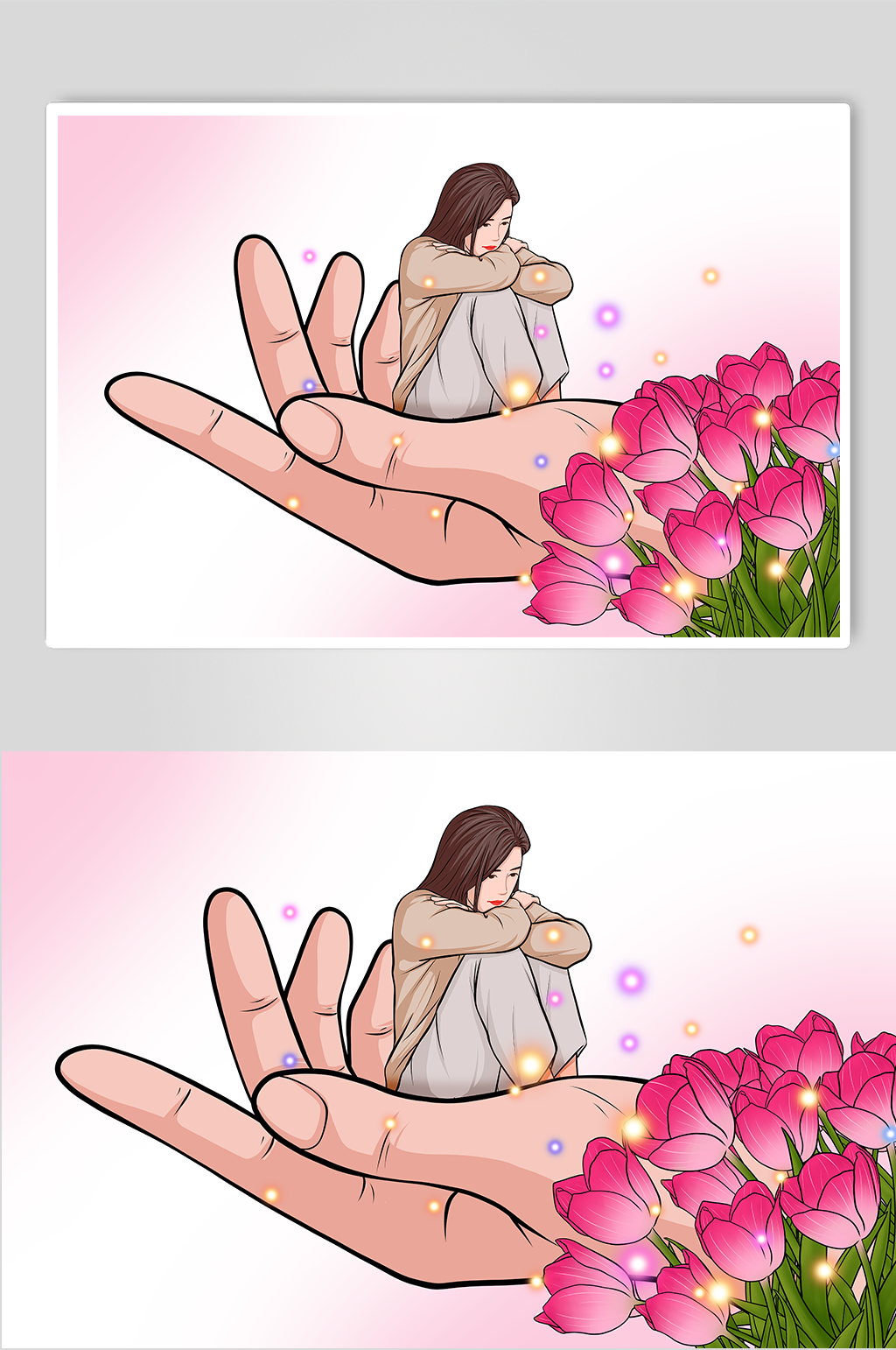 关爱抑郁症人物插画素材