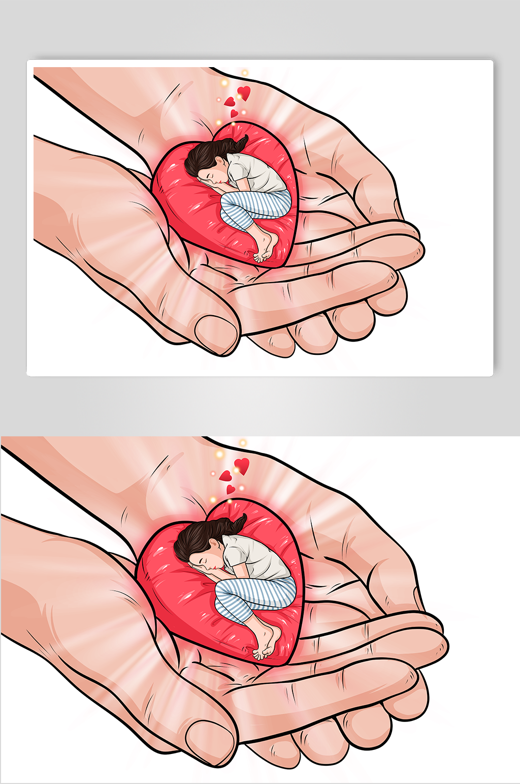 手捧爱心关爱抑郁症人物插画素材