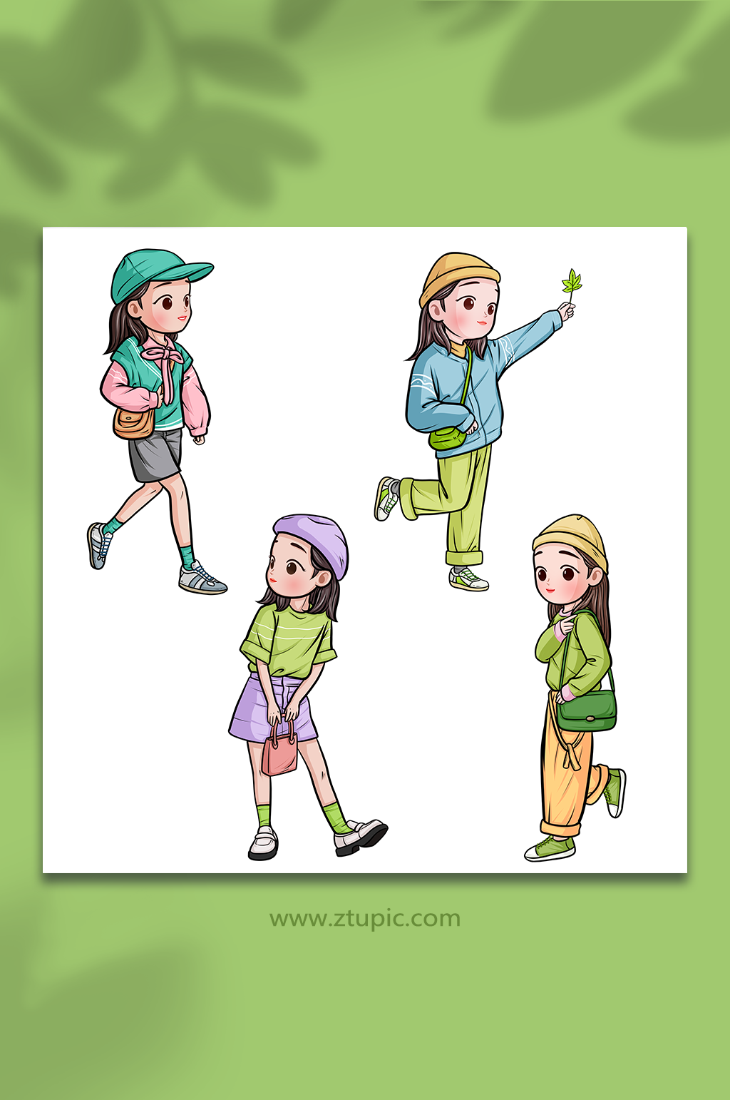 春装少女青年节年轻人人物元素插画素材