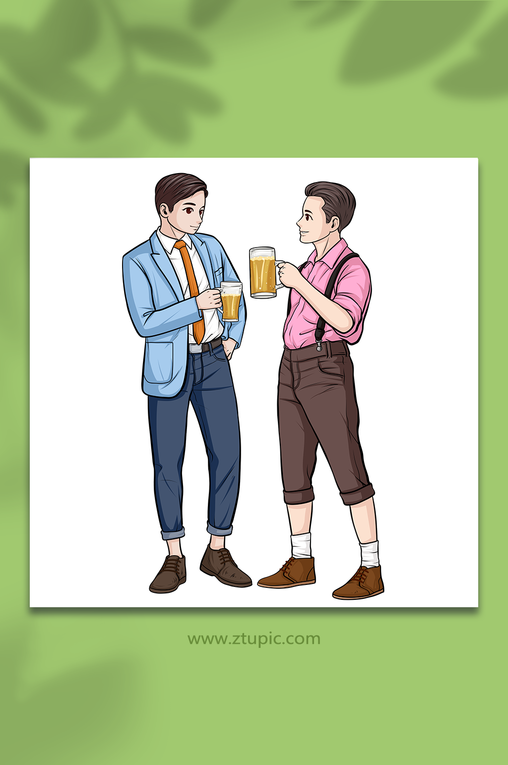卡通喝啤酒干杯庆祝人物元素插画素材