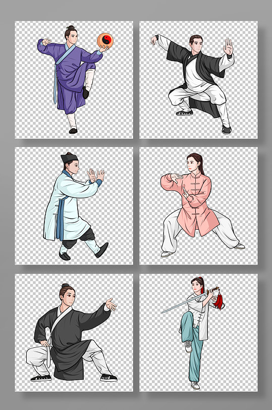 手绘太极道家文化人物元素插画-众图网