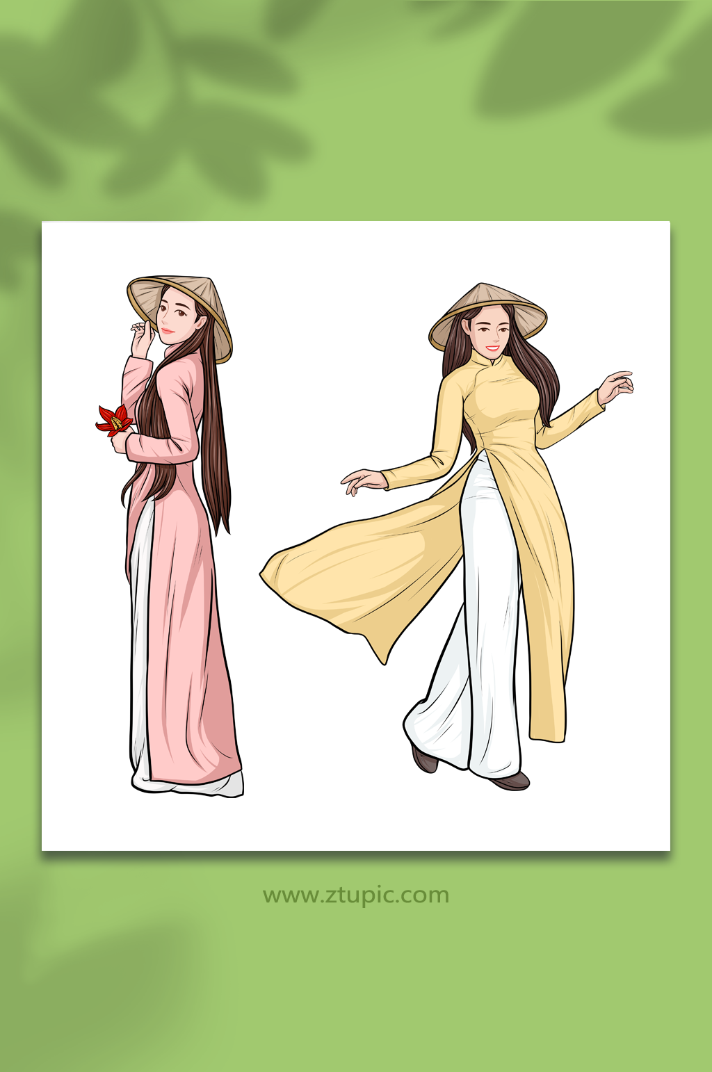 手繪風(fēng)越南風(fēng)情美女人物插畫素材