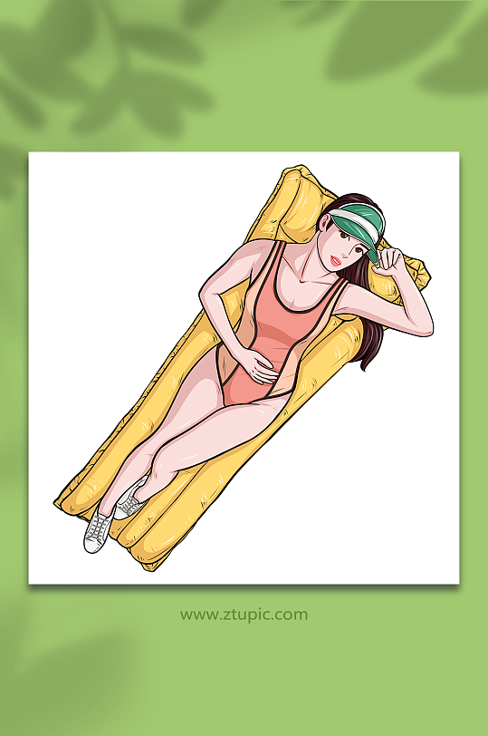 夏季度假躺着晒日光浴的人物插画