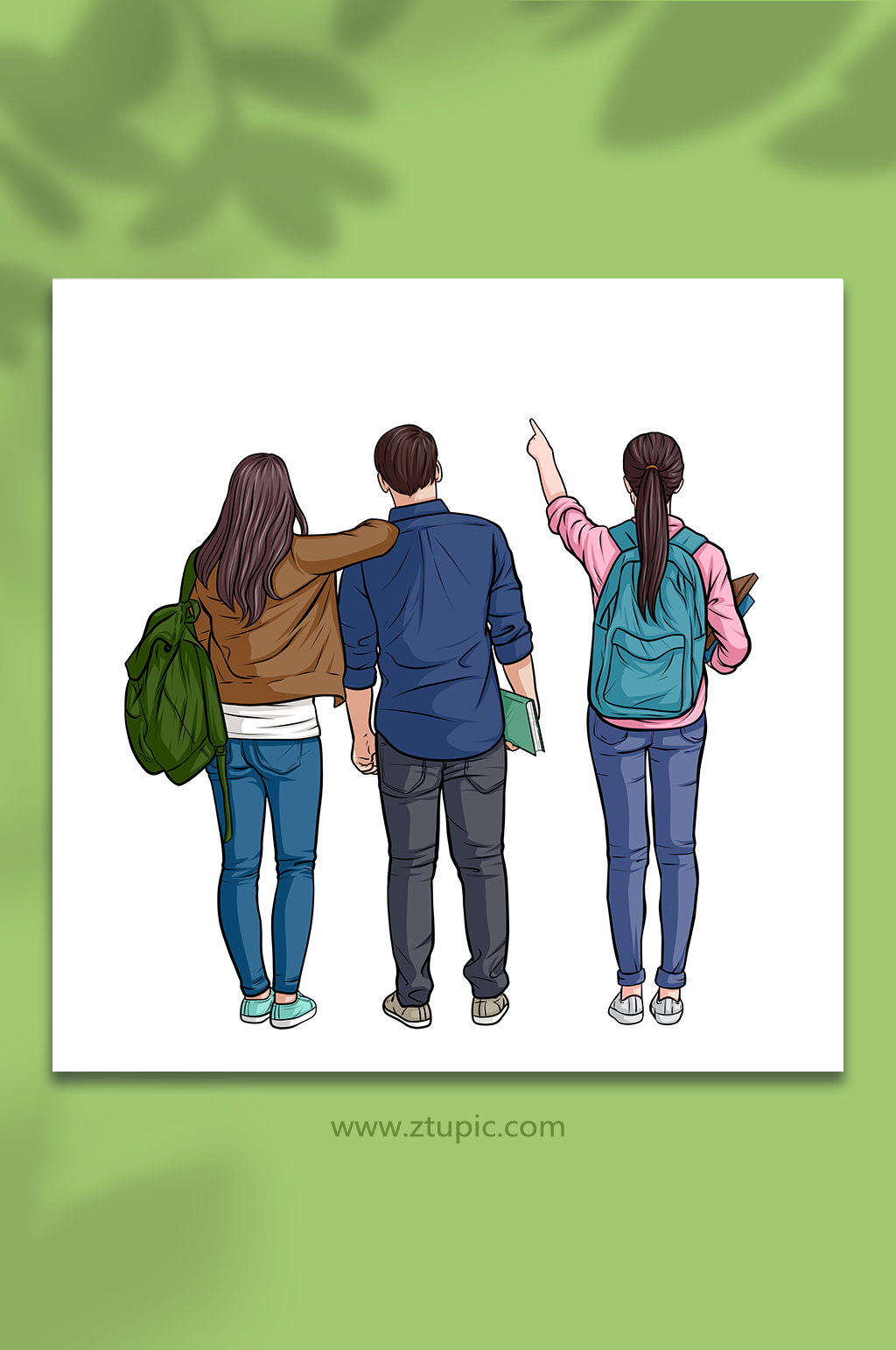 手绘风大学生青年人物背影插画素材