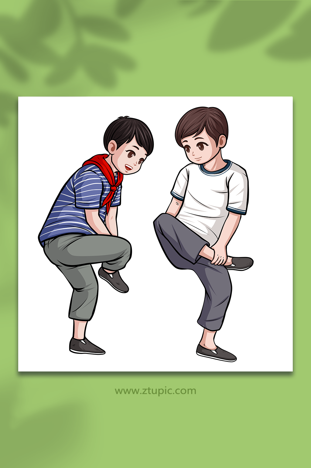 复古儿童节玩游戏人物插画素材