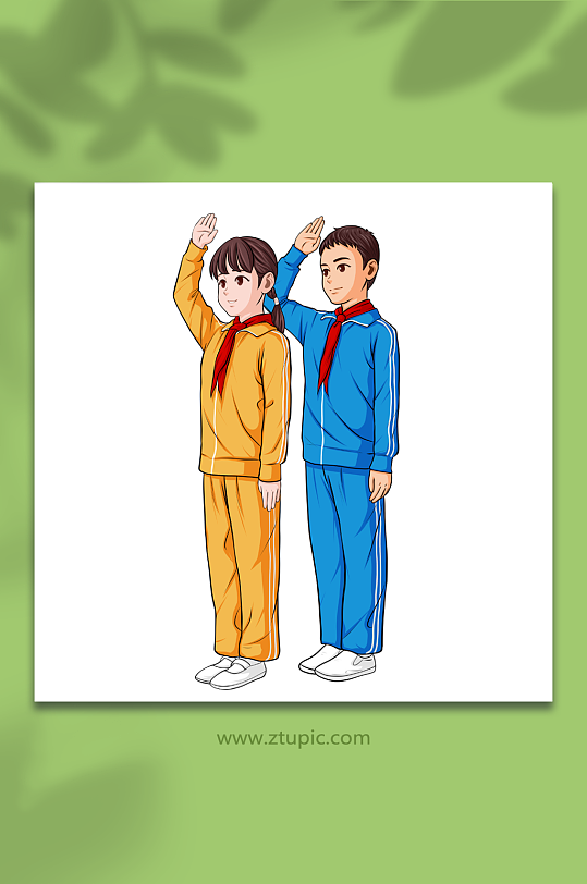 手绘风建党节少先队员敬礼插画-众图网