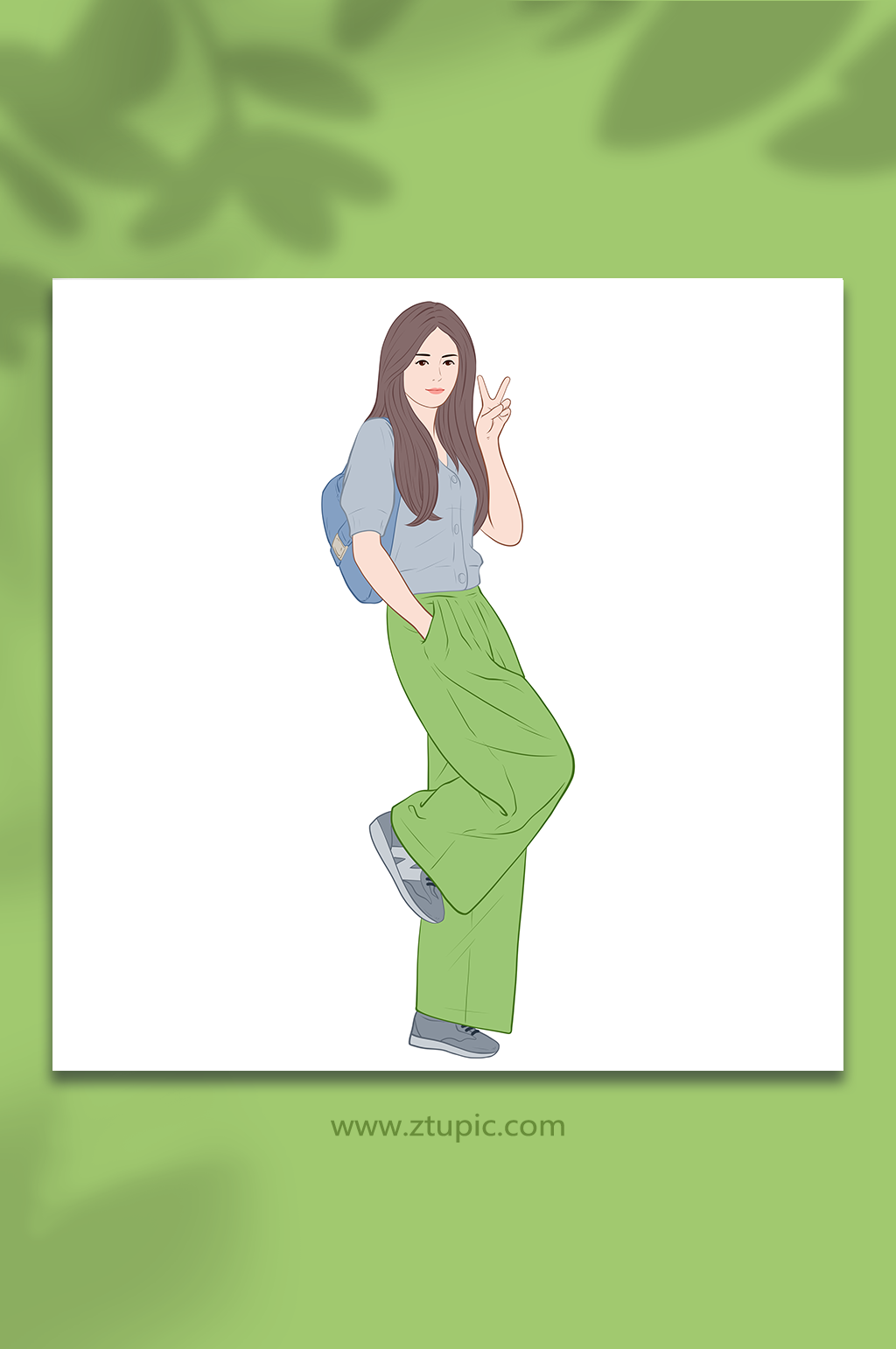 手绘风美女青年人人物插画素材