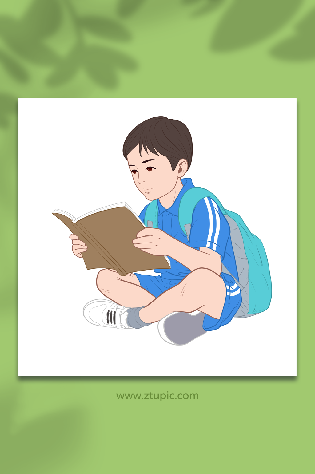 手绘读书的学生插画元素素材