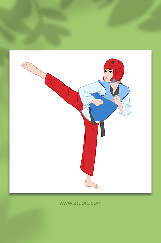 跆拳道女生运动人物插画元素
