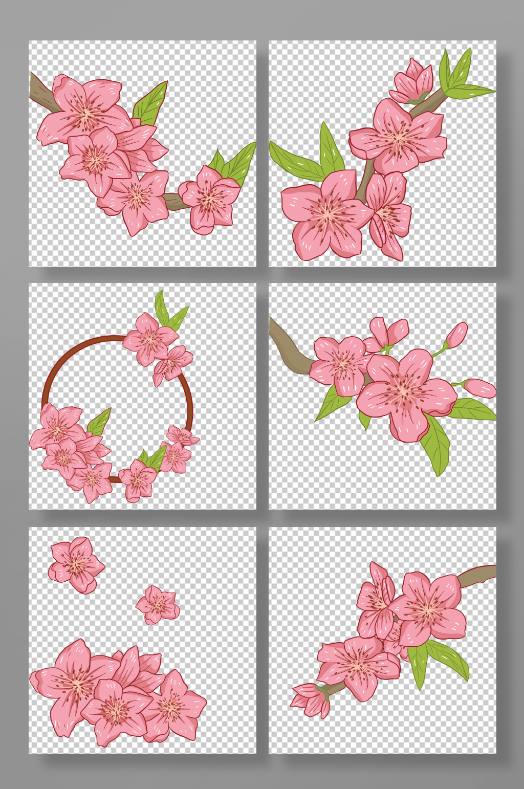 粉色唯美桃花樱花花卉元素插画素材