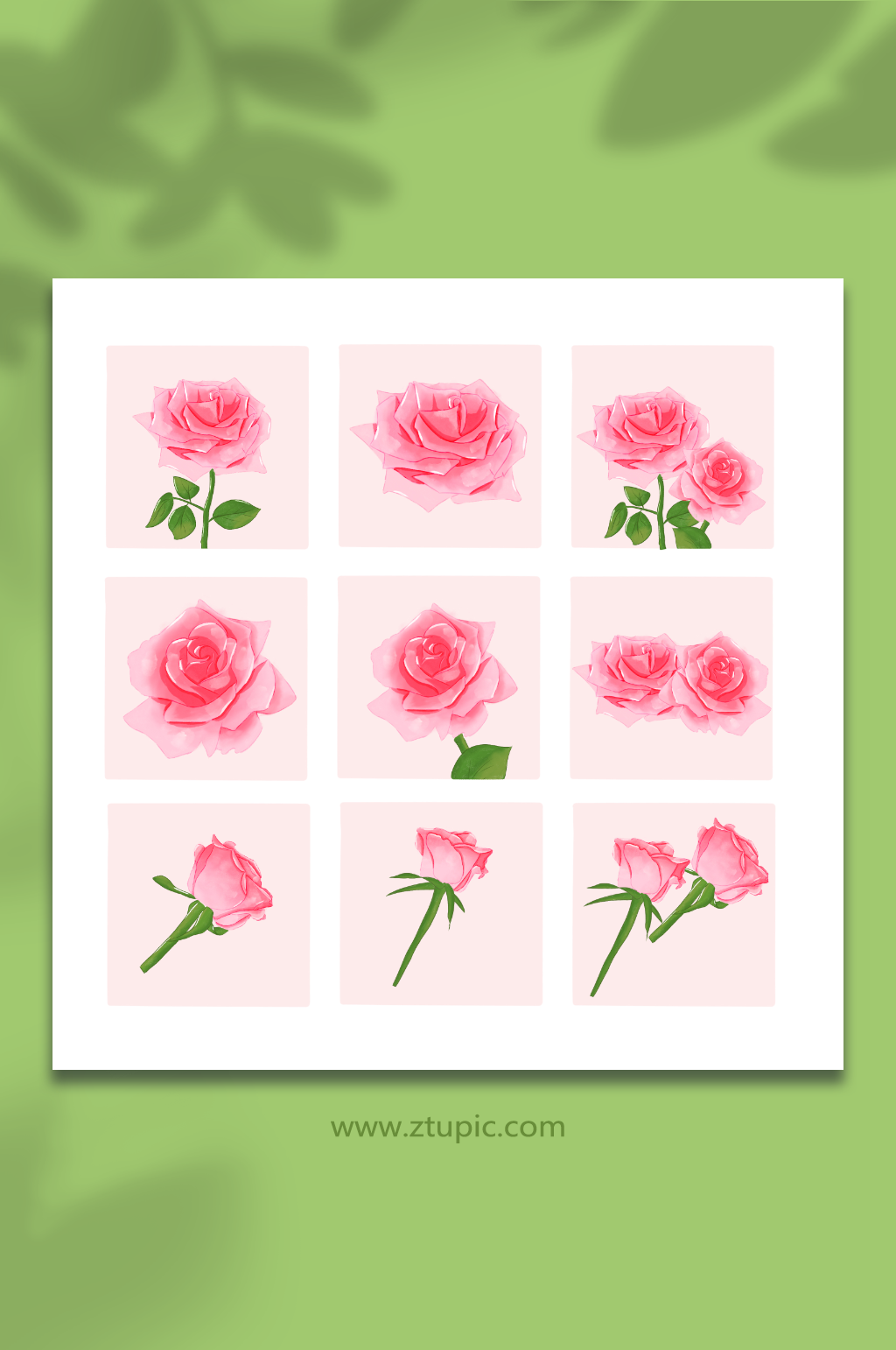 粉色浪漫手绘鲜花玫瑰花元素插画素材