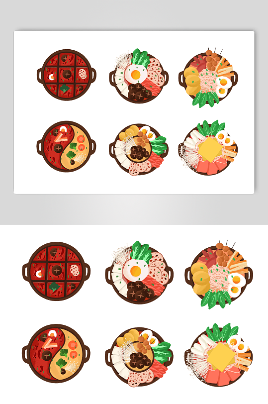 手绘美味火锅美食元素插画-众图网