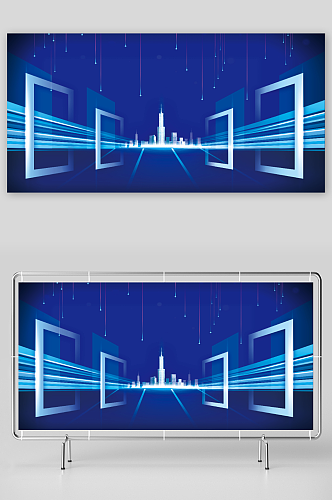 科技风深蓝色展板背景图