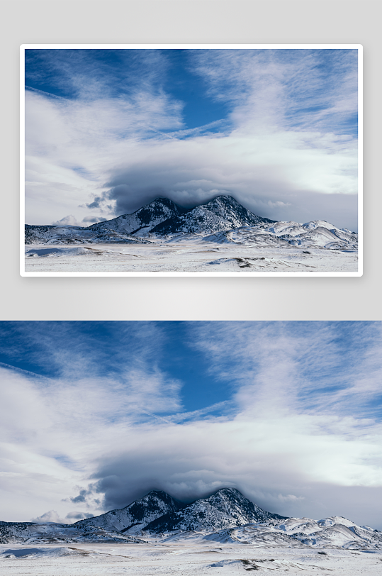 静谧唯美雪景雪山风景摄影图