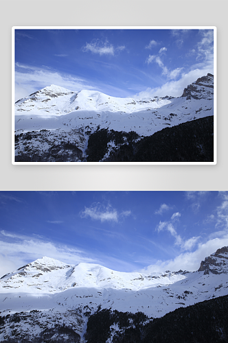 蓝天白云雪山美丽风光摄影图
