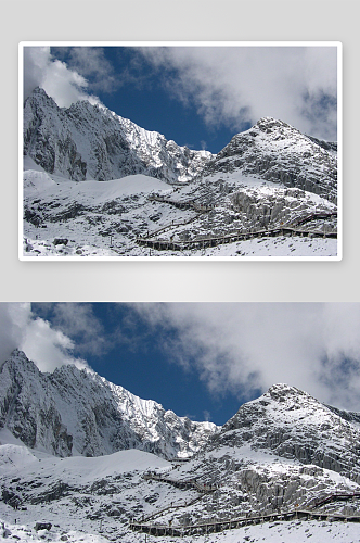 蓝天白云雪山美丽风光摄影图