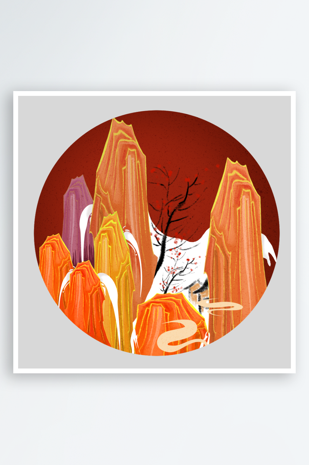 手绘山水国潮元素PNG图片素材