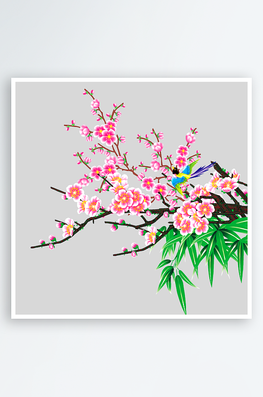 中国风水墨花鸟工笔装饰画PNG免扣元素